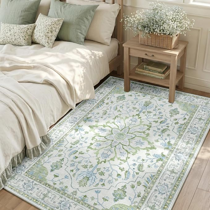 RELEANY Area Rugs 3'x5' Washable Non-Slip, Floral Vintage Distress Medallion by RELEANY