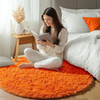 ONASAR Orange Round Rugs 5ft for Bedroom Living Room, Fluffy Circle Area Rug - Image 6