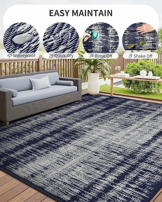 MontVoo Outdoor Rug Waterproof 5x8 ft Outdoor Patio Rug Mat Reversible Plastic - Image 7