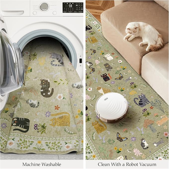 2x8 Washable Rug Runner, Non Slip Low Pile Hallway Cat Runner Rug, Stain - Image 7