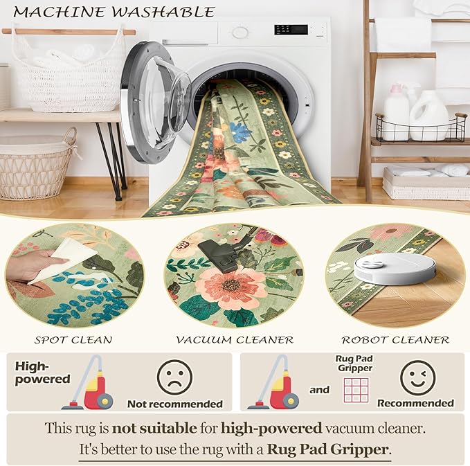 RELEANY Floral 2x3 Area Rugs Washable Print Boho Cute Carpet Non Slip Flower - Image 7
