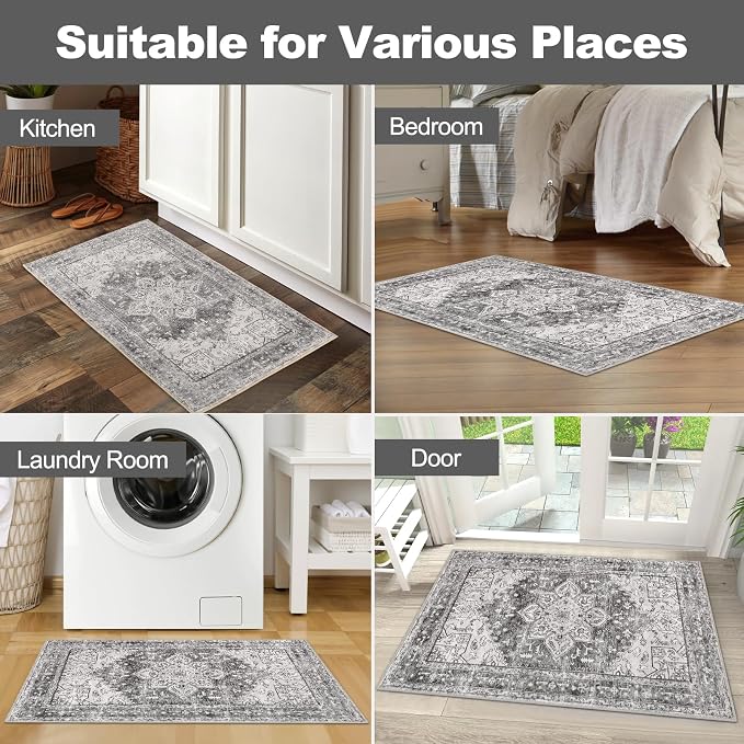 Yamaziot Washable Area Rug, 2x3 Small Entryway Rug Non-Slip Boho Vintage Rug - Image 7