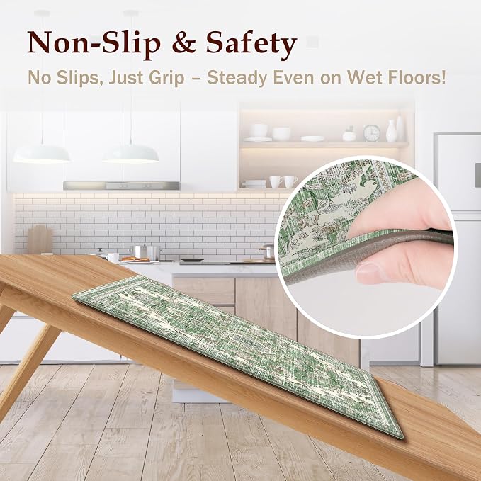 Boho Kitchen Mats for Floor 2 Piece Set Anti Fatigue Cushioned PVC Kitchen Rugs - Image 4