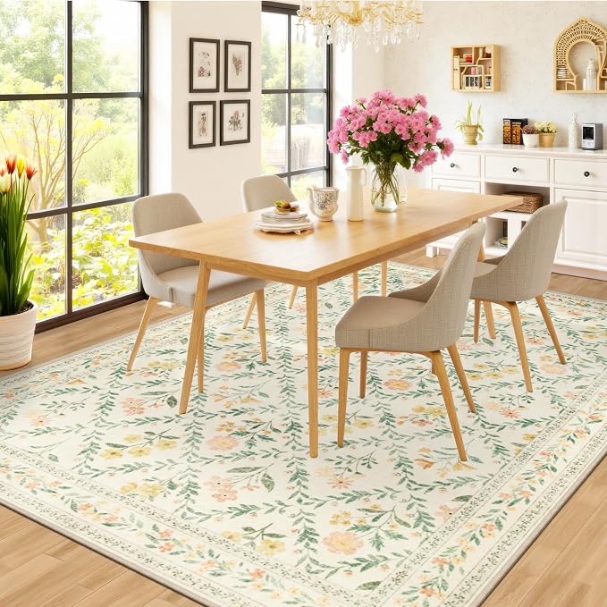 10x12 Area Rugs for Living Room: Floral Washable Rug Vintage Large Soft Boho - Image 4