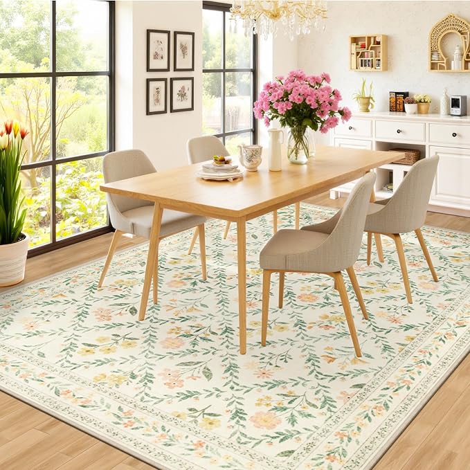 10x14 Area Rugs for Living Room: Floral Washable Rug Vintage Large Soft Boho - Image 4
