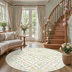 Round Area Rug for Living Room: 6 ft Floral Washable Circle Rug Soft Non-Slip - Image 2