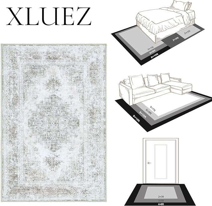 XLUEZ Area Rug 6x9 Living Room Rug, Machine Washable Vintage Distressed - Image 8