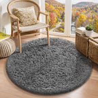 Ophanie Round Rugs 3Ft Grey Circle Area Rug, Christmas Room Decor, Aesthetic by Ophanie