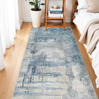 Blue Abstract 3x6 Washable Non-Slip Hallway Runner Rug | Modern Soft Low Pile - Image 4