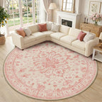 RELEANY Area Rugs Round 10ft Washable Non-Slip, Floral Vintage Distress by RELEANY