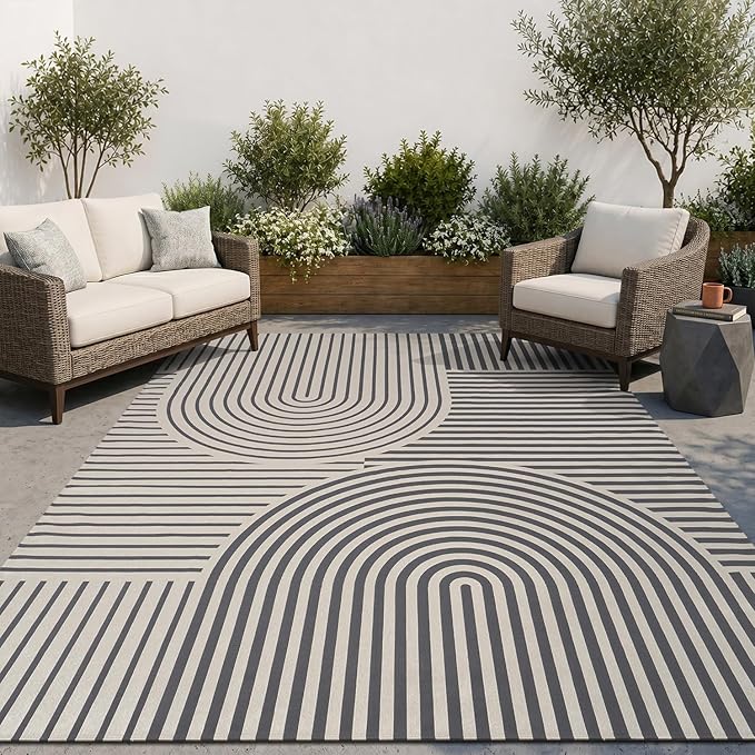 AMOAMI Outdoor Rug Patio Rug 9x12 ft Quick Dry Flatweave Textured Machine by AMOAMI