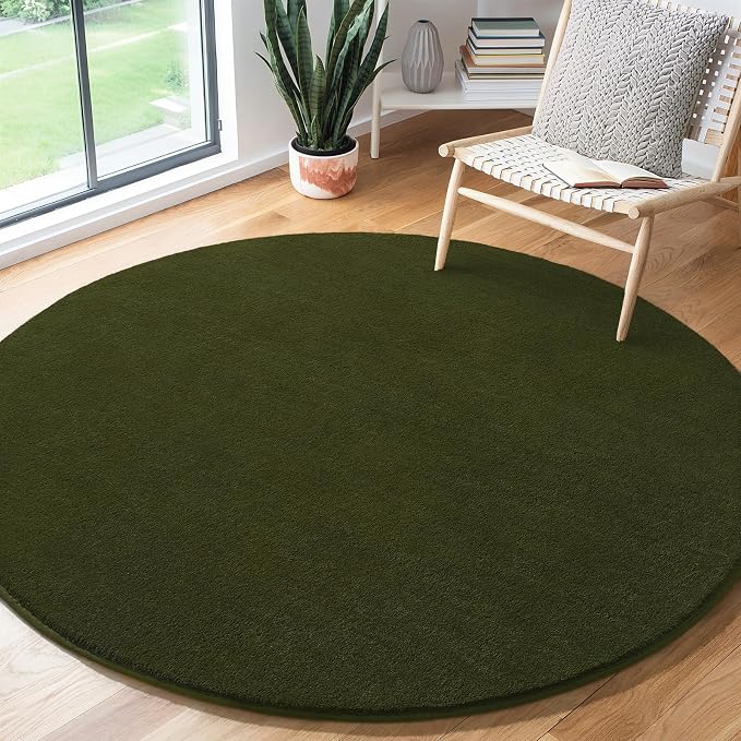 Amearea Olive Green Round Area Rugs 4ft Washable Circle Rugs - Image 2