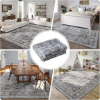 Rugcomf 9x12 Rug Washable Boho Soft Large Area Rug Non-Slip Faux Wool Vintage - Image 8