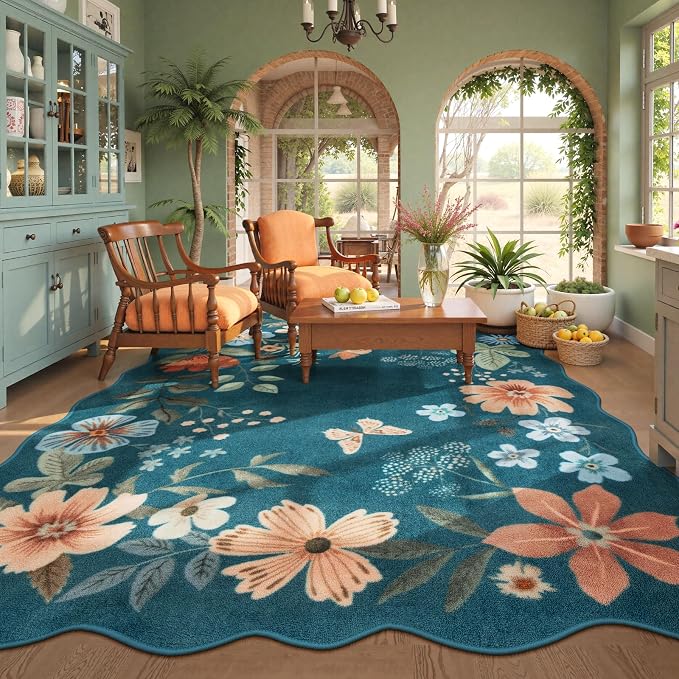 Lahome Floral Washable Rugs 8x10, Non-Slip Soft 8x10 Rugs by Lahome