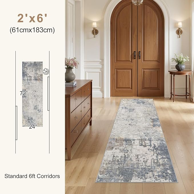 UERMEI 2x6 Washable Runner Rug for Hallway, Non Slip Low Pile Kitchen Carpet - Image 6