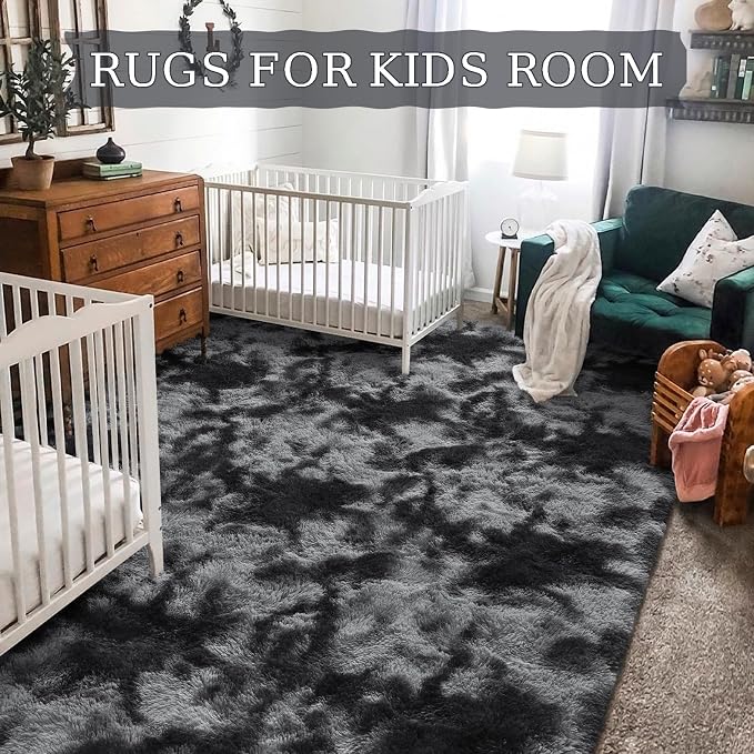 BENRON Fluffy Rugs for Living Room 5x8 Tie-dye Black, Washable Large Area Rugs - Image 4