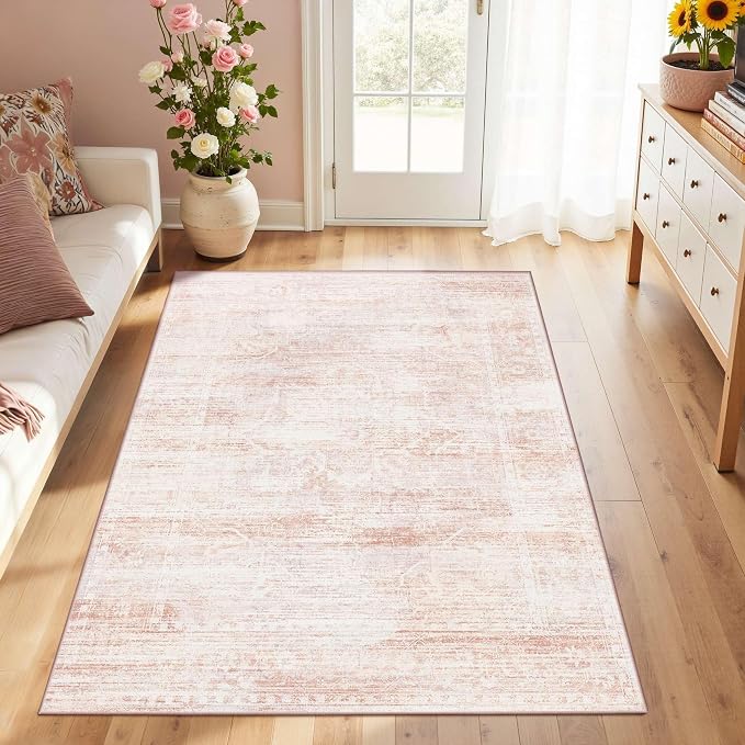 Latte&Fog 3x5 Entryway Pink Area Rugs, Vintage Floral Washable Cute Rugs by LatteFog