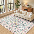 Area Rug Living Room Rugs: Floral 5x7 Washable Rug Vintage Soft Boho Non-Slip by PLHXFRSoftAreaRugs
