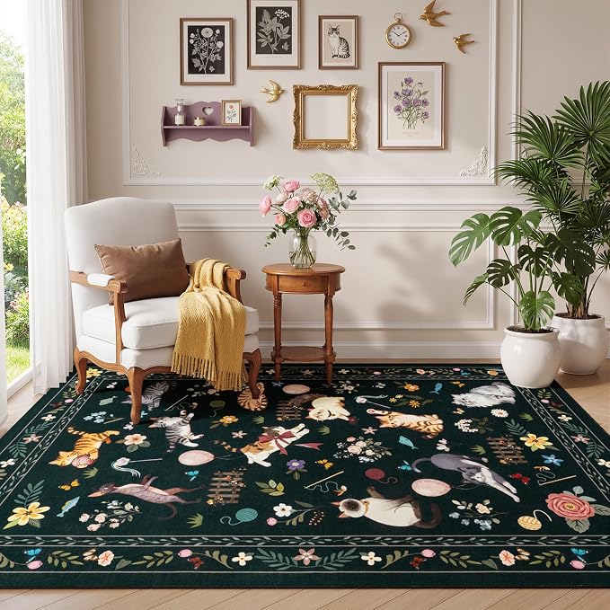Unirea 3x5 Black Cat Area Rug for Entryway Kitchen, Medium Washable Kids Rug - Image 7