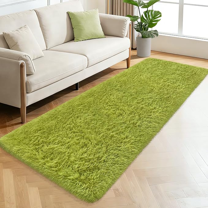 Soft Grass Green Fluffy Rug for Bedroom Living Room, 2x6 ft Fuzzy Green Shag - Image 2