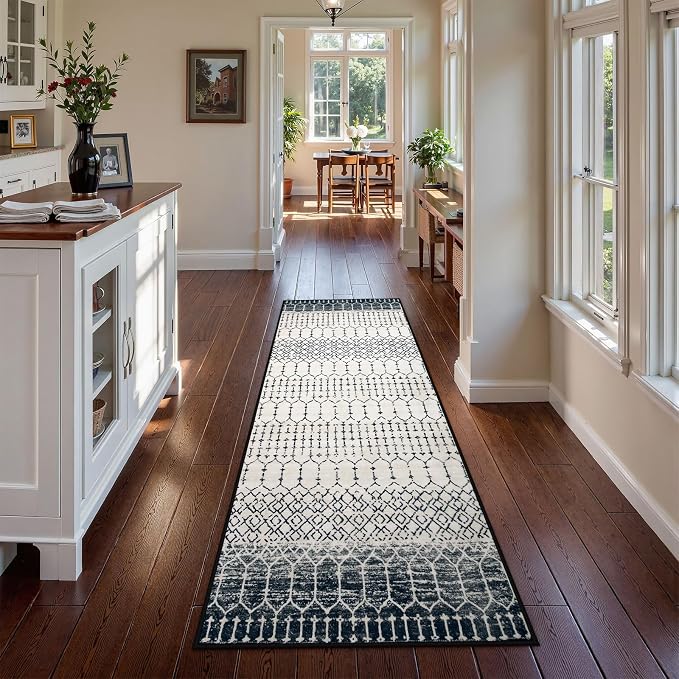 Lahome Moroccan Washable Runner Rug 2x6, Ultra-Thin Geometric Print Distressed - Image 3