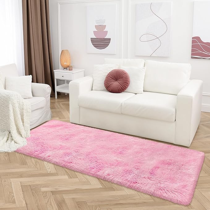 Plush Fluffy Pink Rugs for Bedroom Girls Room 2x6 Runner Pink Area Rug for - Image 9