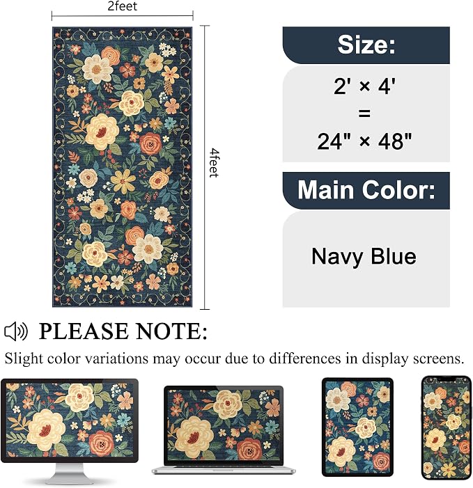 DUKINO 2x4 Rug for Entryway, Washable Kitchen Floral Runner Rug - Image 2