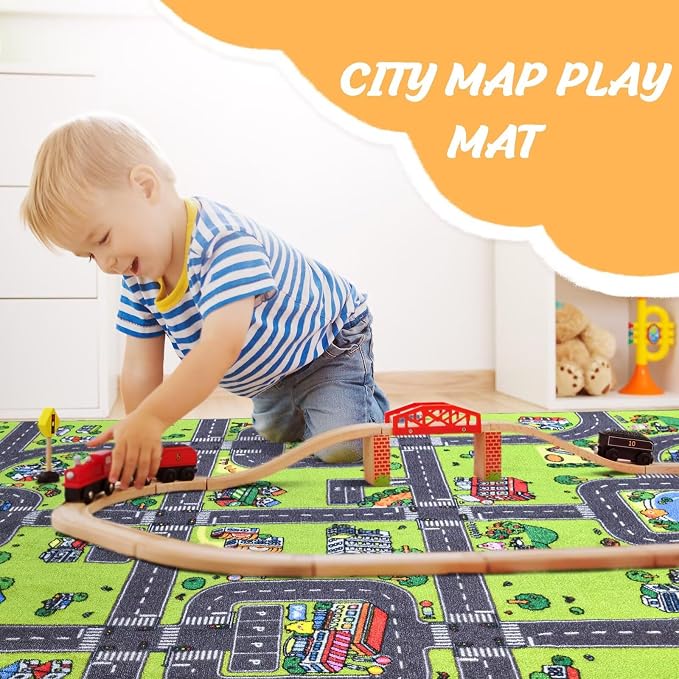 Kids Rug for Playroom Classroom, 4x6 Non Slip Kids Car Road Traffic Playmat for - Image 2