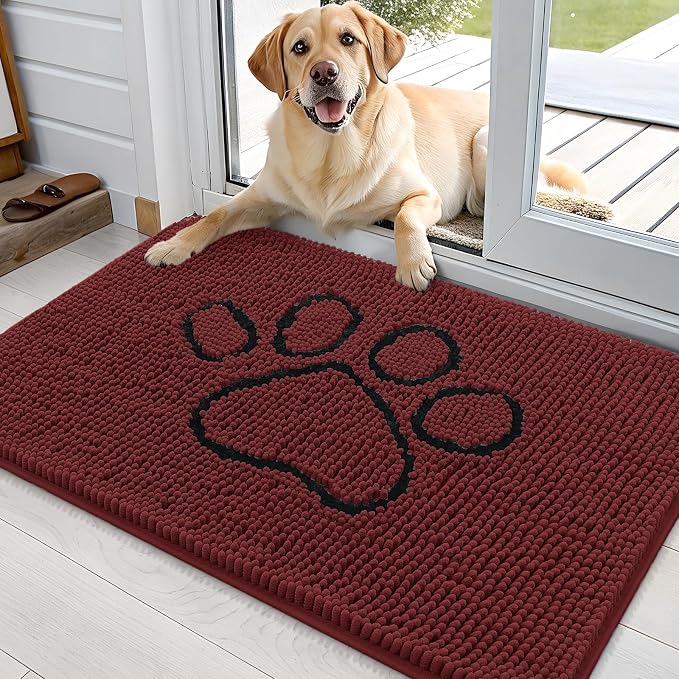 OLANLY Dog Door Mat for Muddy Paws 36x24, Paw Print Design, Absorbs Moisture by OLANLY