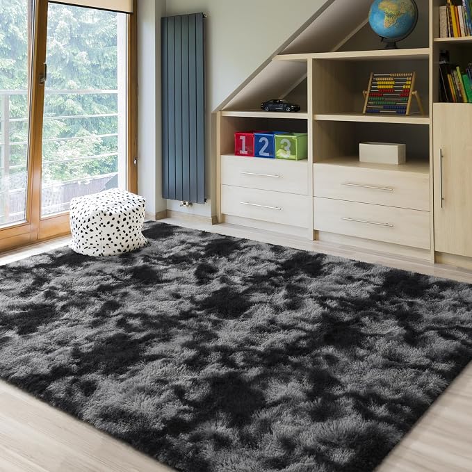 BENRON Fluffy Rugs for Living Room 5x8 Tie-dye Black, Washable Large Area Rugs - Image 7