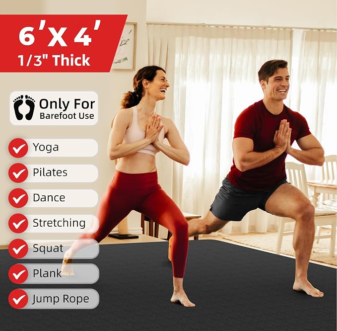 Extra Large Yoga Mat – 72"x48" or 78"x57", 1/4"–1/2" Thick Mat - Image 2