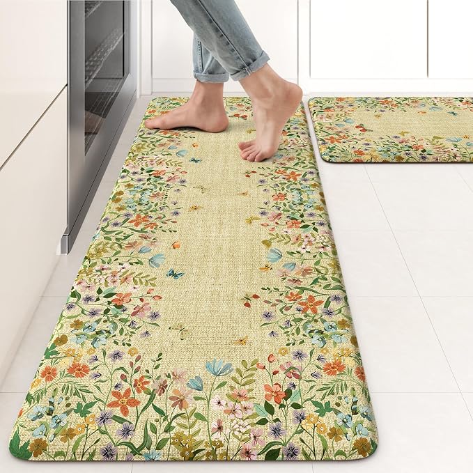 KIMODE Anti Fatigue Mats for Kitchen Floor 17"x47"+17"x29", Cushioned Kitchen by StayinComfortCookwithJoy