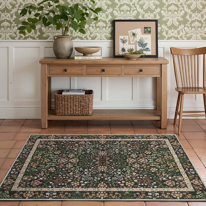 jinchan Zenith Floral 3x5 Area Rug Machine Washable Soft Low-Pile Non-Slip by JINCHAN