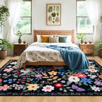 Area Rugs 9x12 Living Room: Floral Washable Rug Vintage Large Soft Boho - Image 3