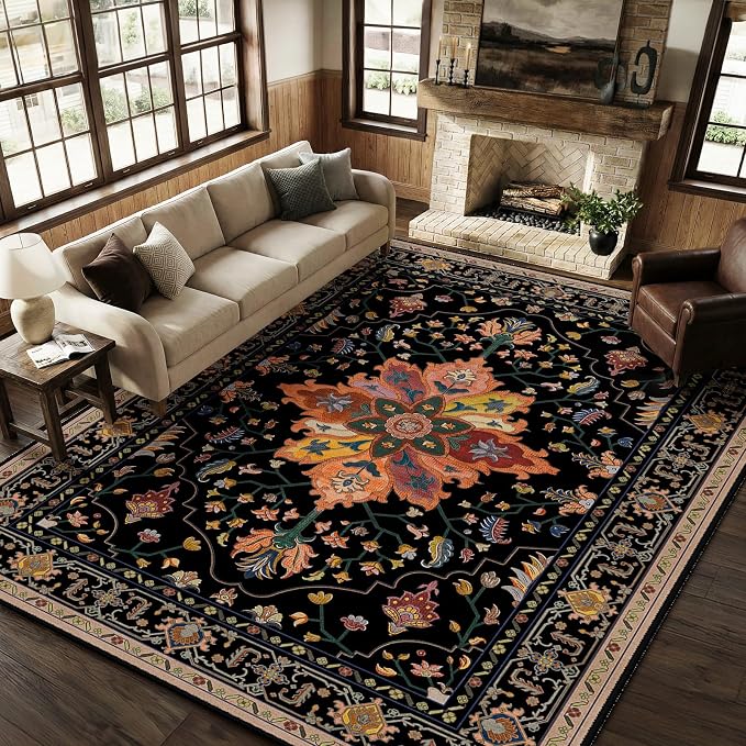 RELEANY Area Rugs Large 9'x12' Washable Non-Slip, Floral Vintage Distress - Image 4