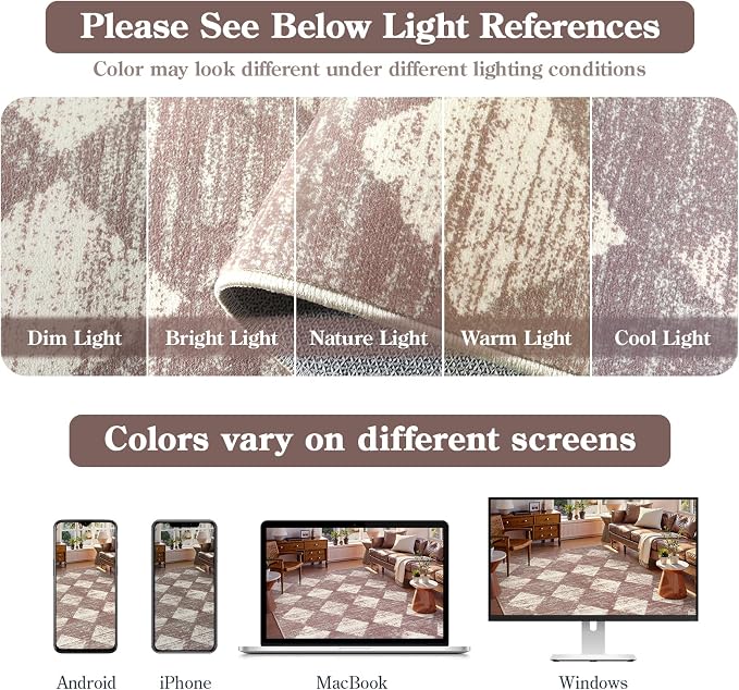 Checkered Kitchen Runner Rug 2x6 Beige, Non Slip Washable Hallway Bathroom - Image 6
