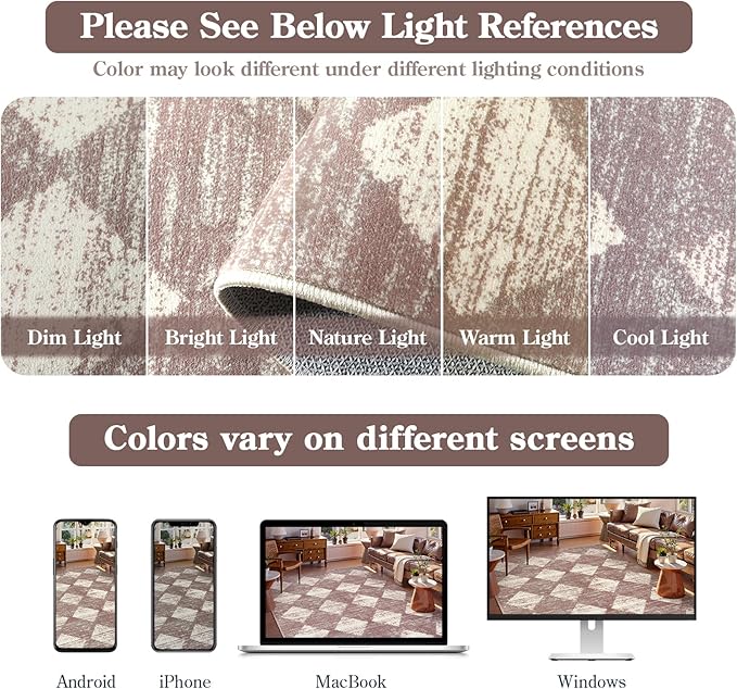 Lahome Checkered Bathroom Rug 2x3 Beige, Non Slip Washable Door Kitchen Mat - Image 5