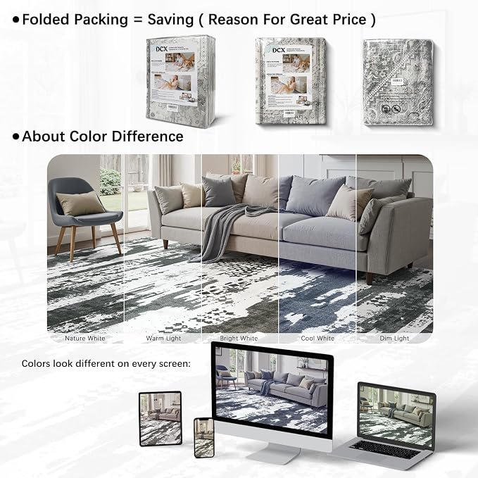 DCX Abstract Area Rug 8x10, Washable Black Modern Rug - Image 8