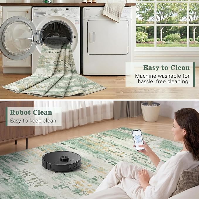 DCX Abstract 2x6 Runner Rug, Washable Sage Green Modern Rug - Image 5