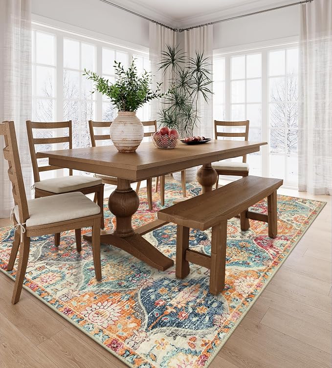 Lahome Moroccan 5x8 Area Rug, Ultra-Thin Washable Rugs - Image 3