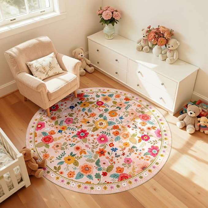 4ft Area Rugs for Living Room Vacuum-Friendly Machine Washable Area Rug Flower - Image 6