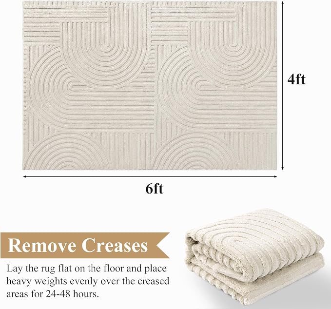 Pauwer 4x6 Washable Area Rugs for Living Room Modern Beige Solid Color Soft - Image 2