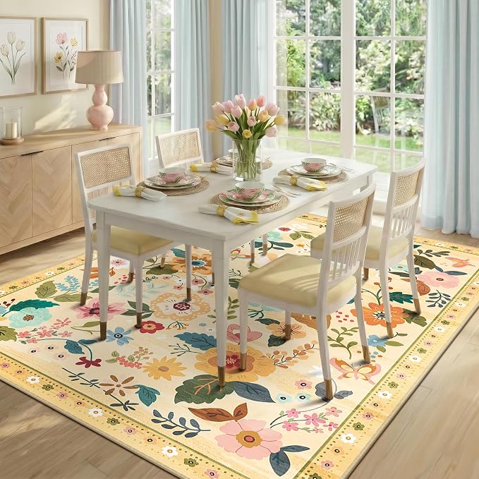RELEANY Floral 9x12 Area Rugs Washable Print Boho Cute Carpet Non Slip Flower - Image 6