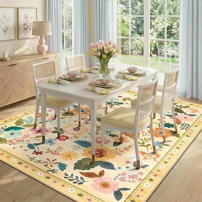 RELEANY Floral 6x9 Area Rugs Washable Print Boho Cute Carpet Non Slip Flower - Image 8