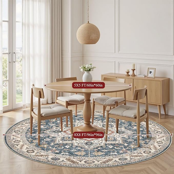 8ft Round Vintage Living Room Area Rug - Image 4