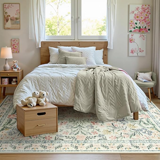 Wonnitar Washable 6x9 Area Rugs, Soft Floral Rug - Image 2