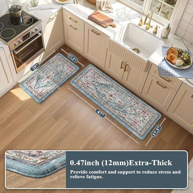 Collive Boho Kitchen Rugs and Mats 2PCS Cushioned Anti-Fatigue Floor Mat - Image 2