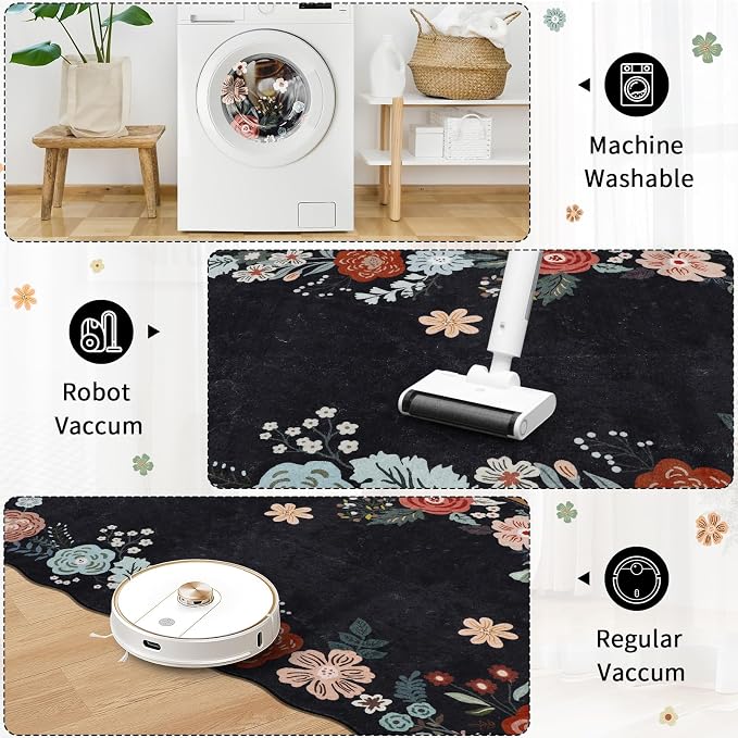 3x8 Runners for Hallways, Vintage Floral Kitchen Runner Rug - Image 3