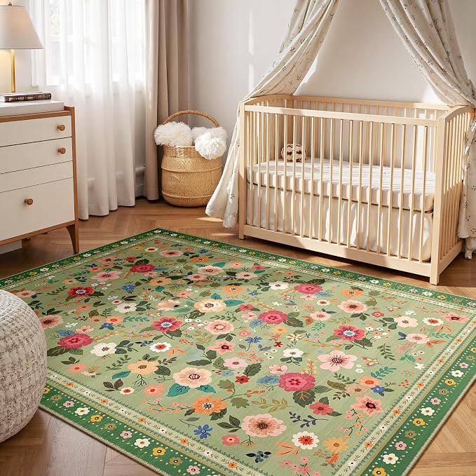 8x10 Area Rugs for Living Room Vacuum-Friendly Machine Washable Area Rug Flower - Image 6