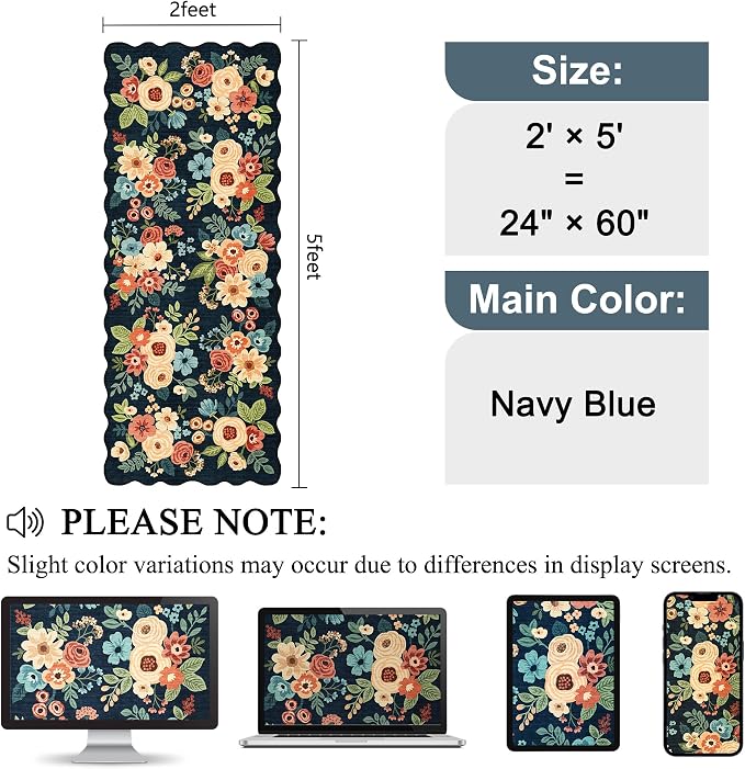 DUKINO 2x5 Washable Runner Rugs, Non Slip Floral Print Entryway Rug - Image 2
